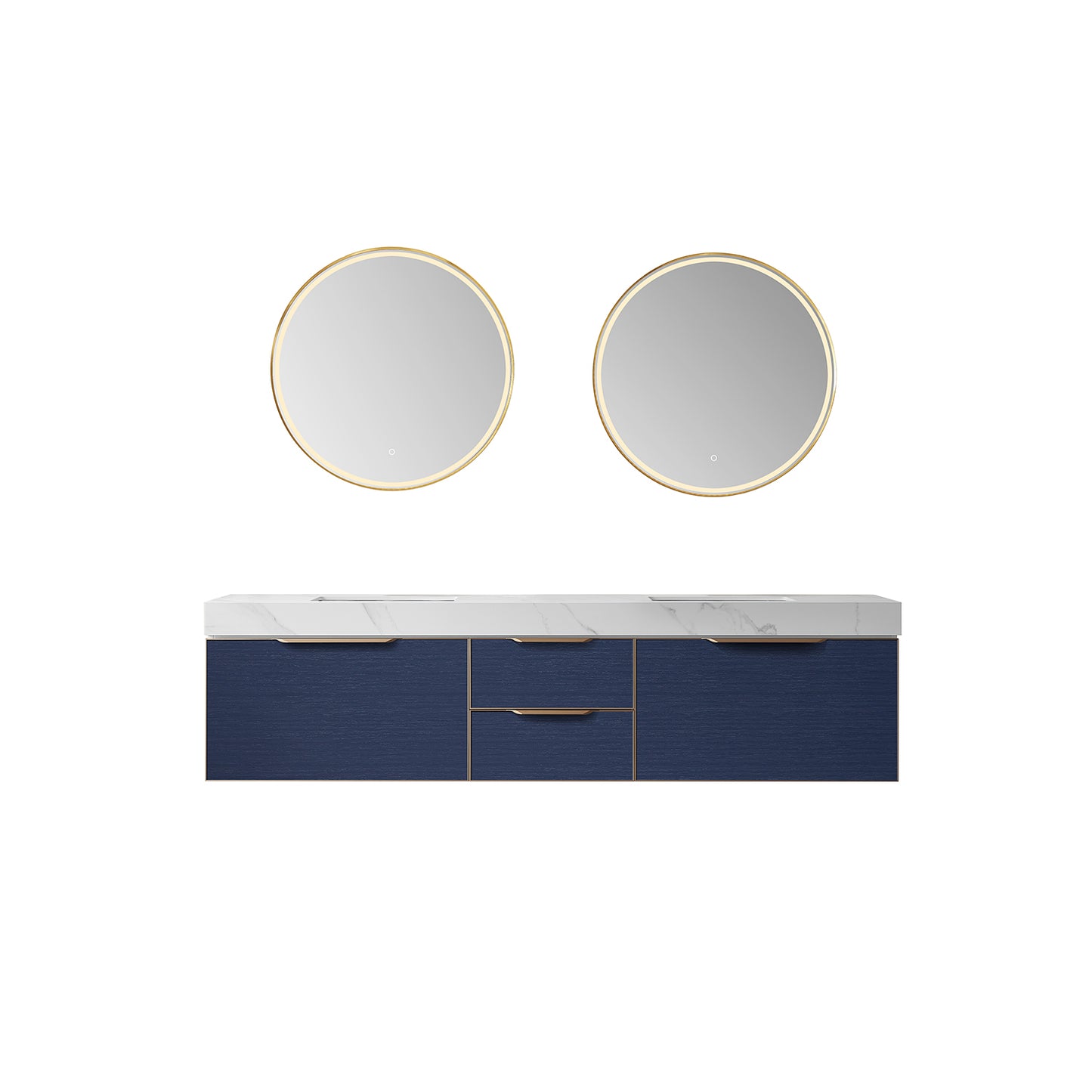 Alicante 84" Double Sink Bath Vanity in Blue with White Sintered Stone Top and Mirror