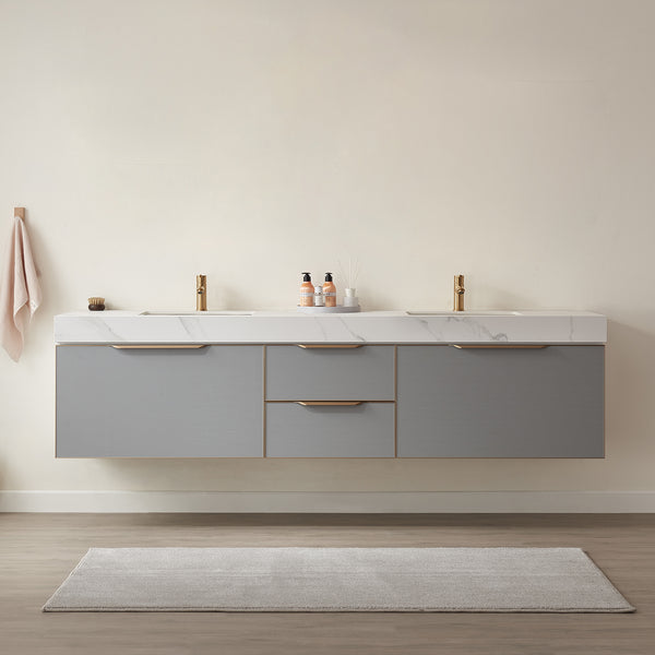 Alicante 84 Double Sink Bath Vanity in Grey with White Sintered Stone Top