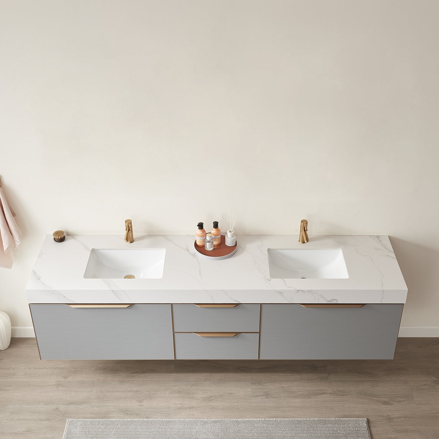 Alicante 84" Double Sink Bath Vanity in Grey with White Sintered Stone Top