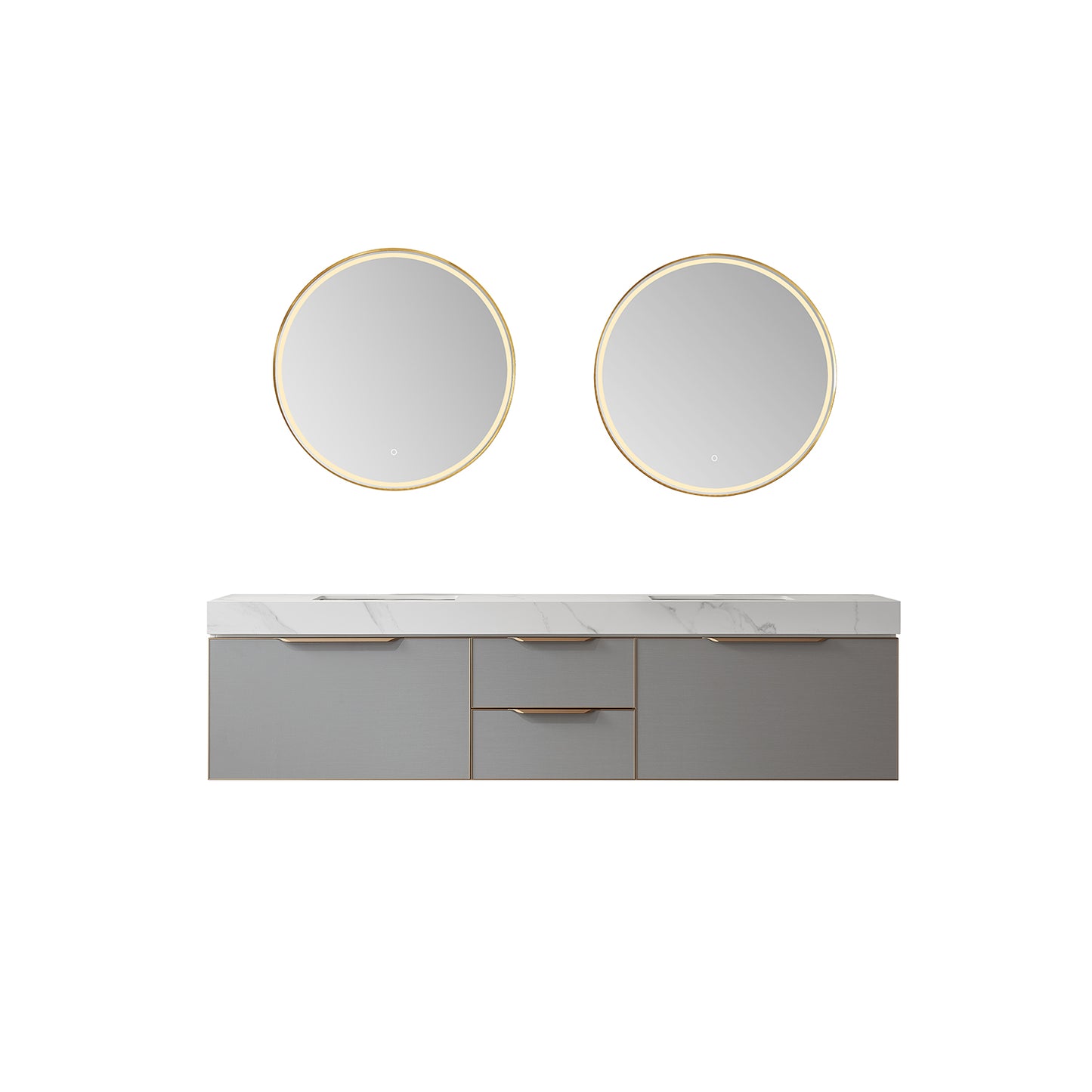 Alicante 84" Double Sink Bath Vanity in Grey with White Sintered Stone Top and Mirror