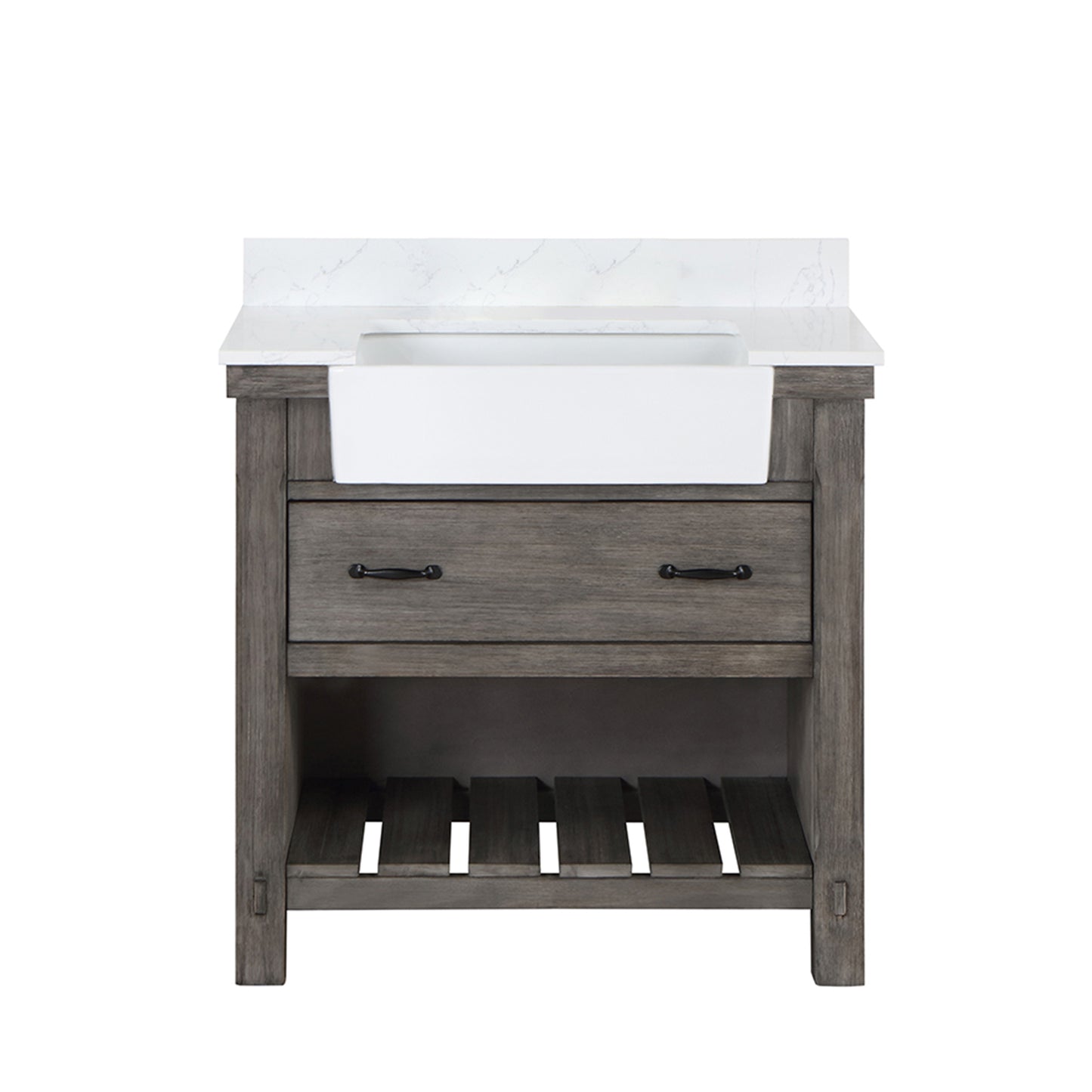 Villareal 36" Single Bath Vanity in Classical Grey with Composite Stone Top in White, White Farmhouse Basin