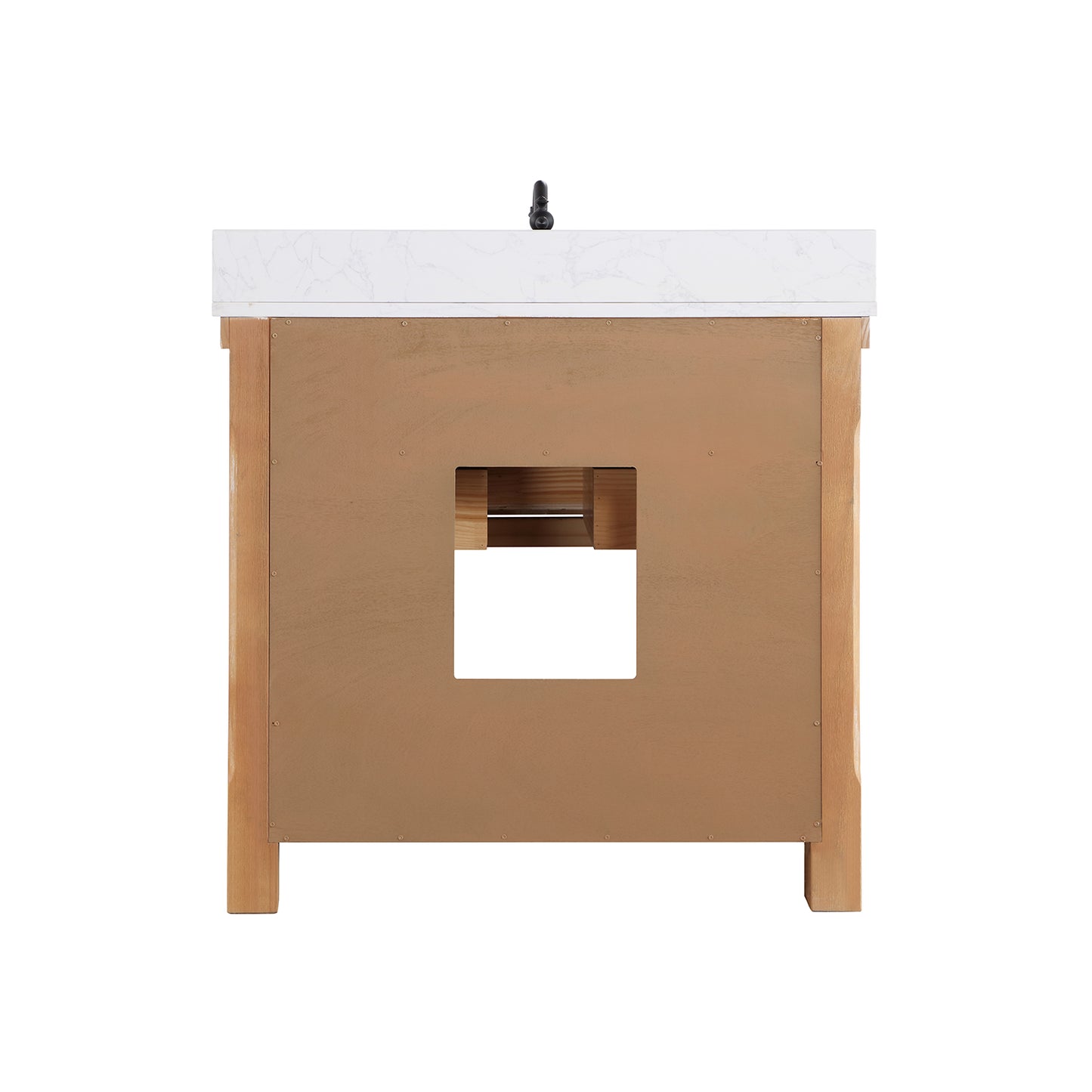 Villareal 36" Single Bath Vanity in Weathered Pine with Composite Stone Top in White, White Farmhouse Basin