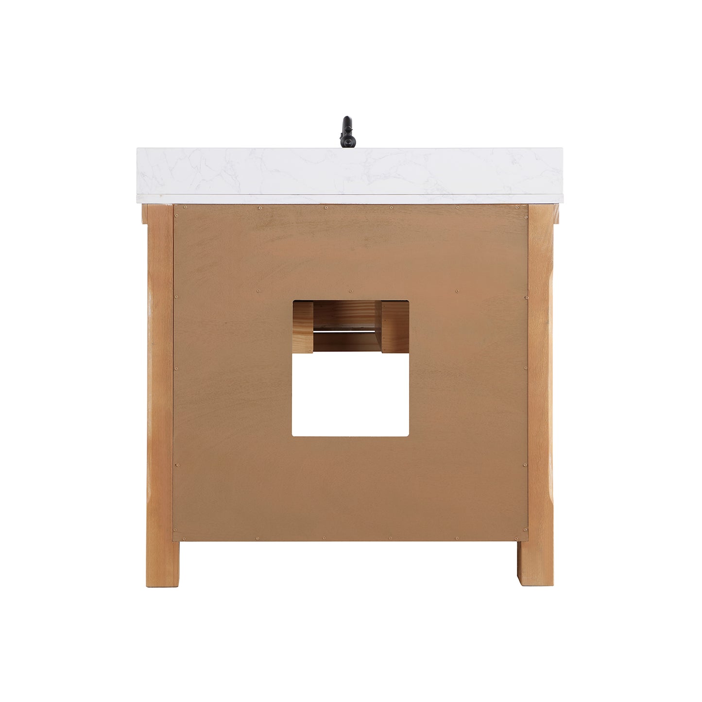 Villareal 36" Single Bath Vanity in Weathered Pine with Composite Stone Top in White, White Farmhouse Basin and Mirror