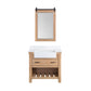 Villareal 36" Single Bath Vanity in Weathered Pine with Composite Stone Top in White, White Farmhouse Basin and Mirror