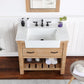 Villareal 36" Single Bath Vanity in Weathered Pine with Composite Stone Top in White, White Farmhouse Basin and Mirror