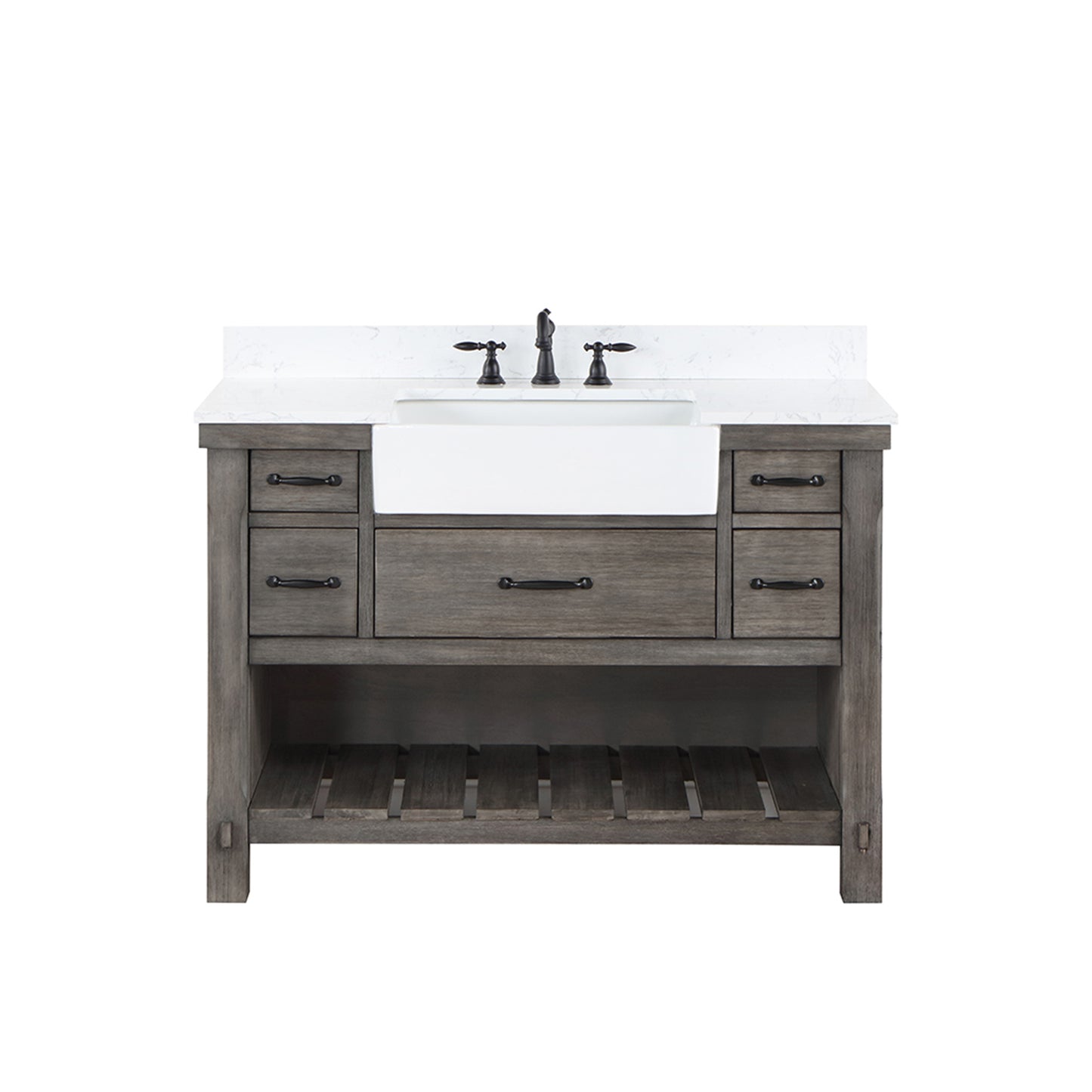 Villareal 48" Single Bath Vanity in Classical Grey with Composite Stone Top in White, White Farmhouse Basin