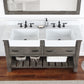 Villareal 60" Double Bath Vanity in Classical Grey with Composite Stone Top in White, White Farmhouse Basin and Mirror