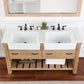 Villareal 60" Double Bath Vanity in Weathered Pine with Composite Stone Top in White, White Farmhouse Basin and Mirror