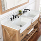 Villareal 60" Double Bath Vanity in Weathered Pine with Composite Stone Top in White, White Farmhouse Basin and Mirror