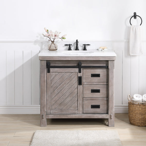 Cortes 36 Single Sink Bath Vanity in Classical Grey with White Composite Countertop