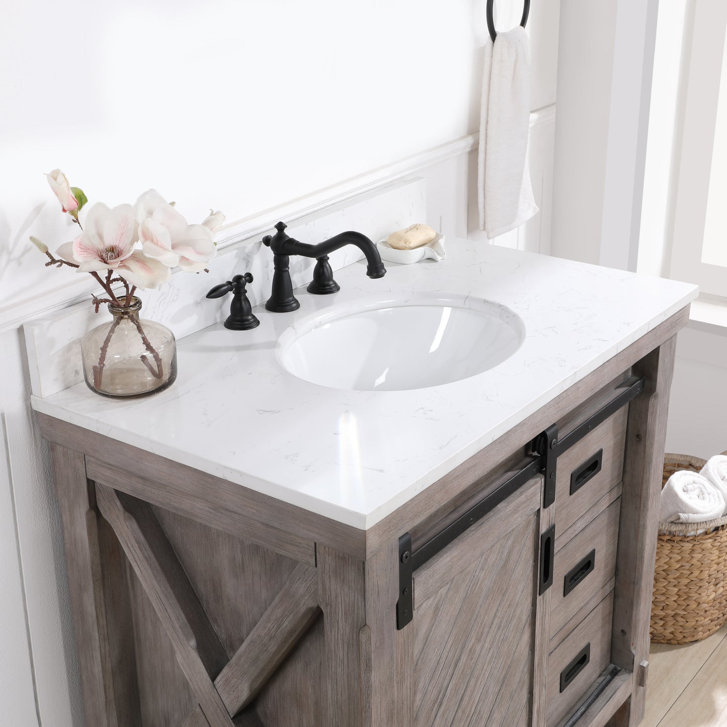 Cortes 36" Single Sink Bath Vanity in Classical Grey with White Composite Countertop