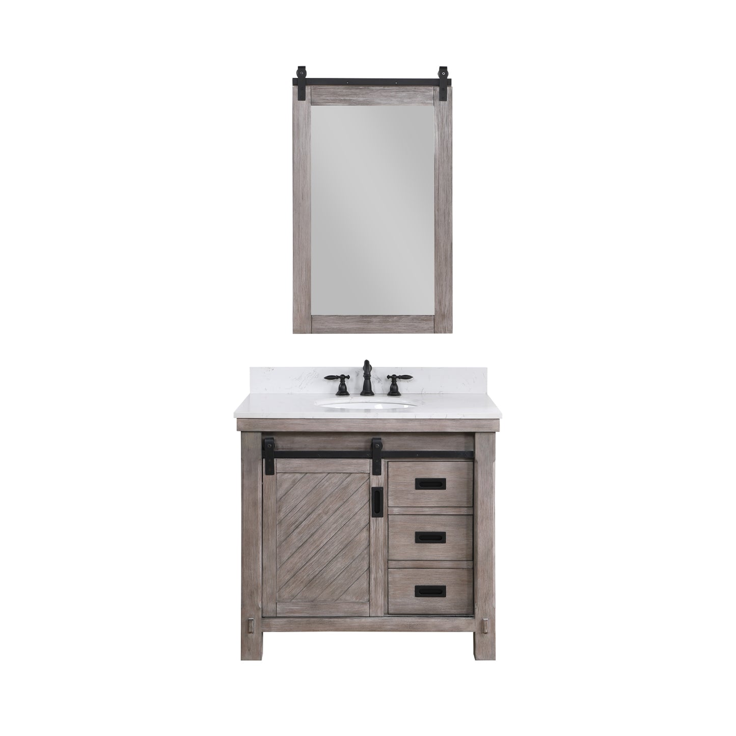 Cortes 36" Single Sink Bath Vanity in Classical Grey with White Composite Countertop and Mirror