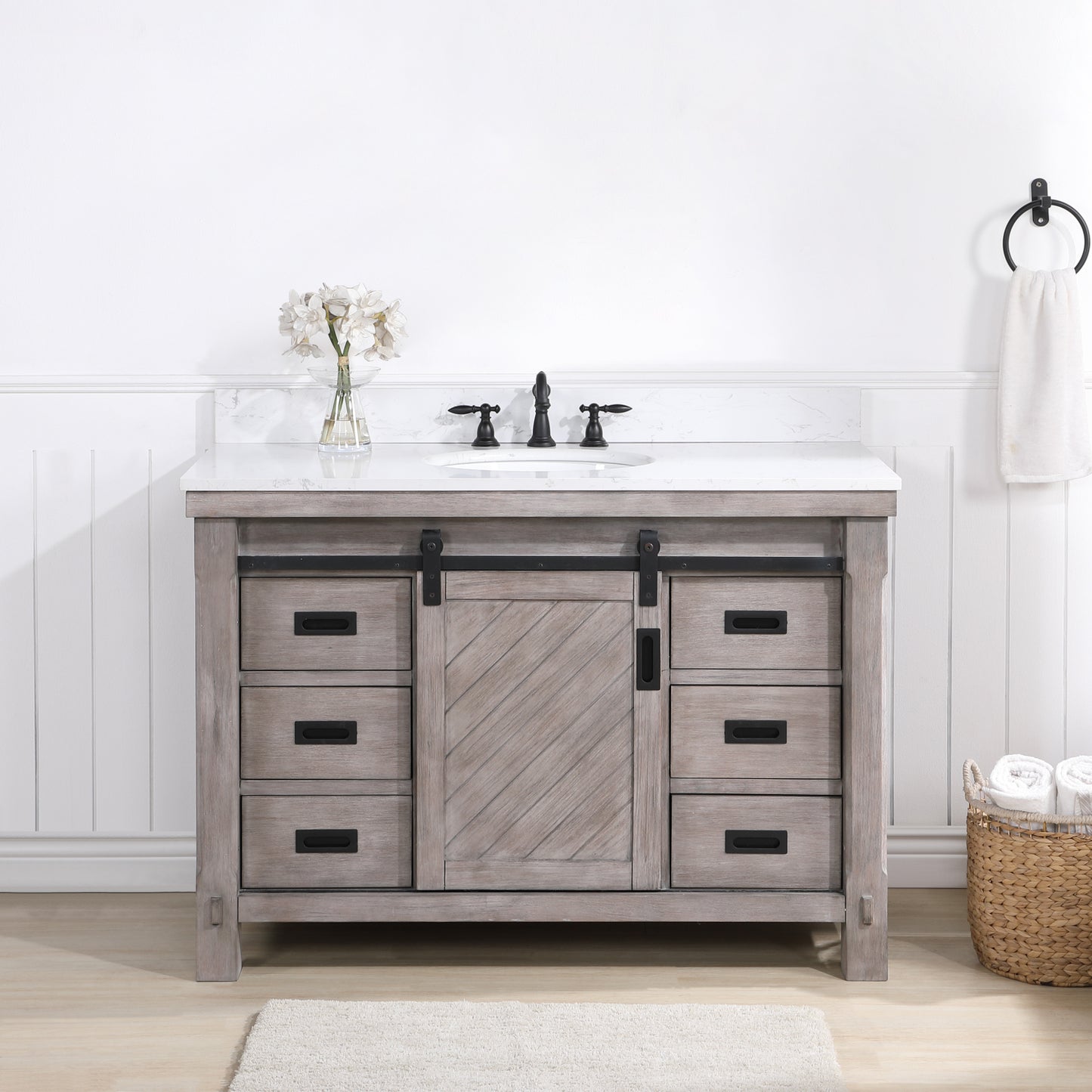 Cortes 48" Single Sink Bath Vanity in Classical Grey with White Composite Countertop