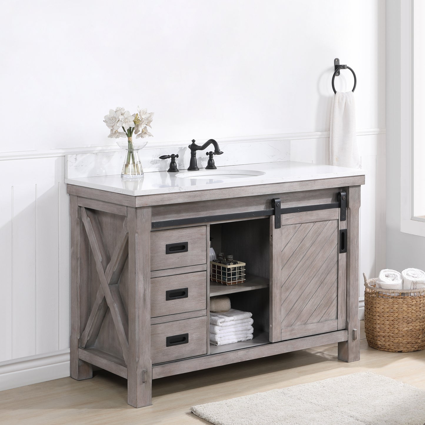 Cortes 48" Single Sink Bath Vanity in Classical Grey with White Composite Countertop