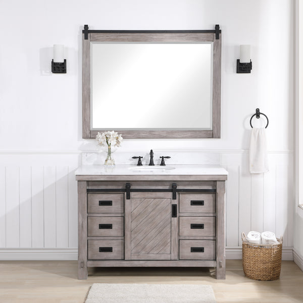 Cortes 48 Single Sink Bath Vanity in Classical Grey with White Composite Countertop and Mirror