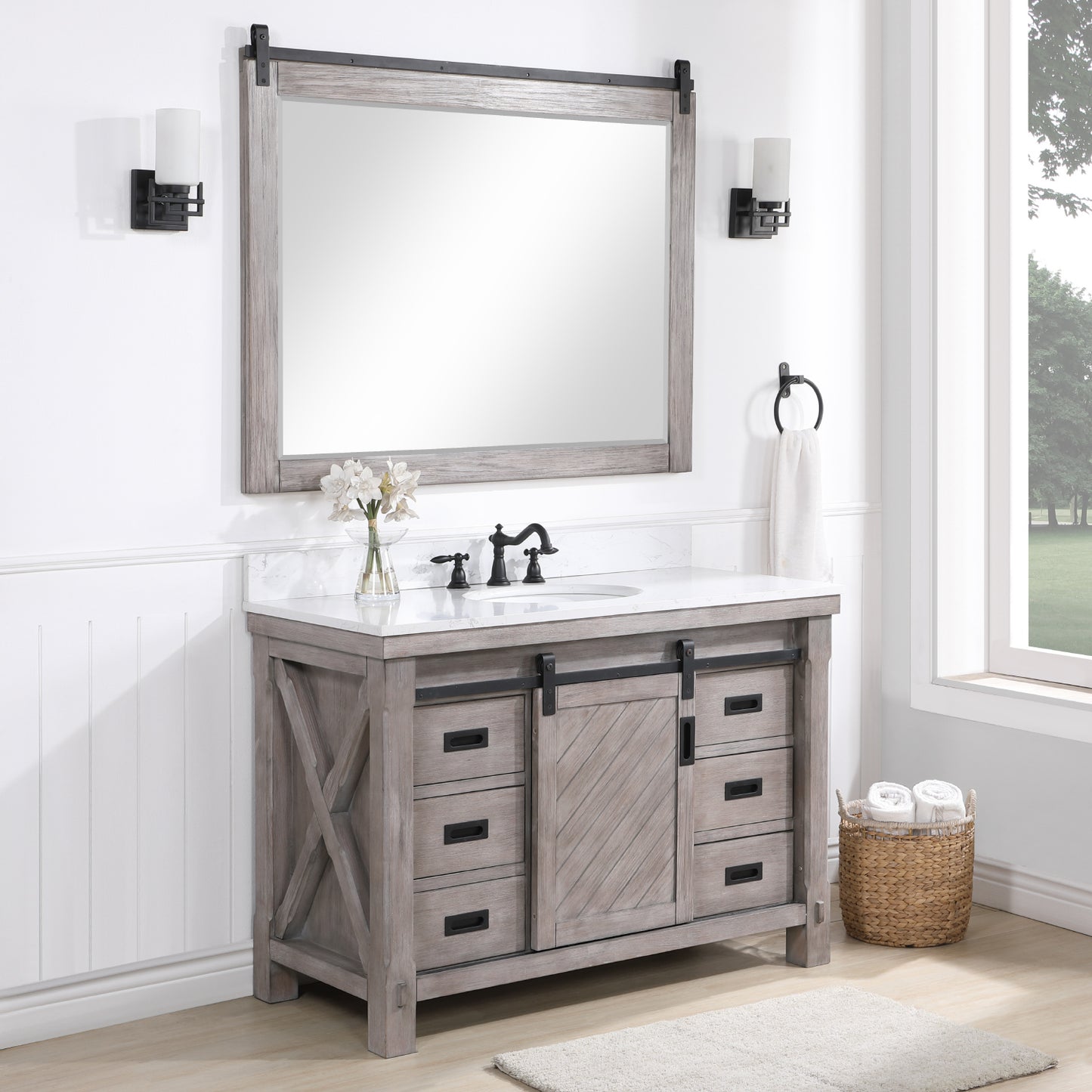 Cortes 48" Single Sink Bath Vanity in Classical Grey with White Composite Countertop and Mirror