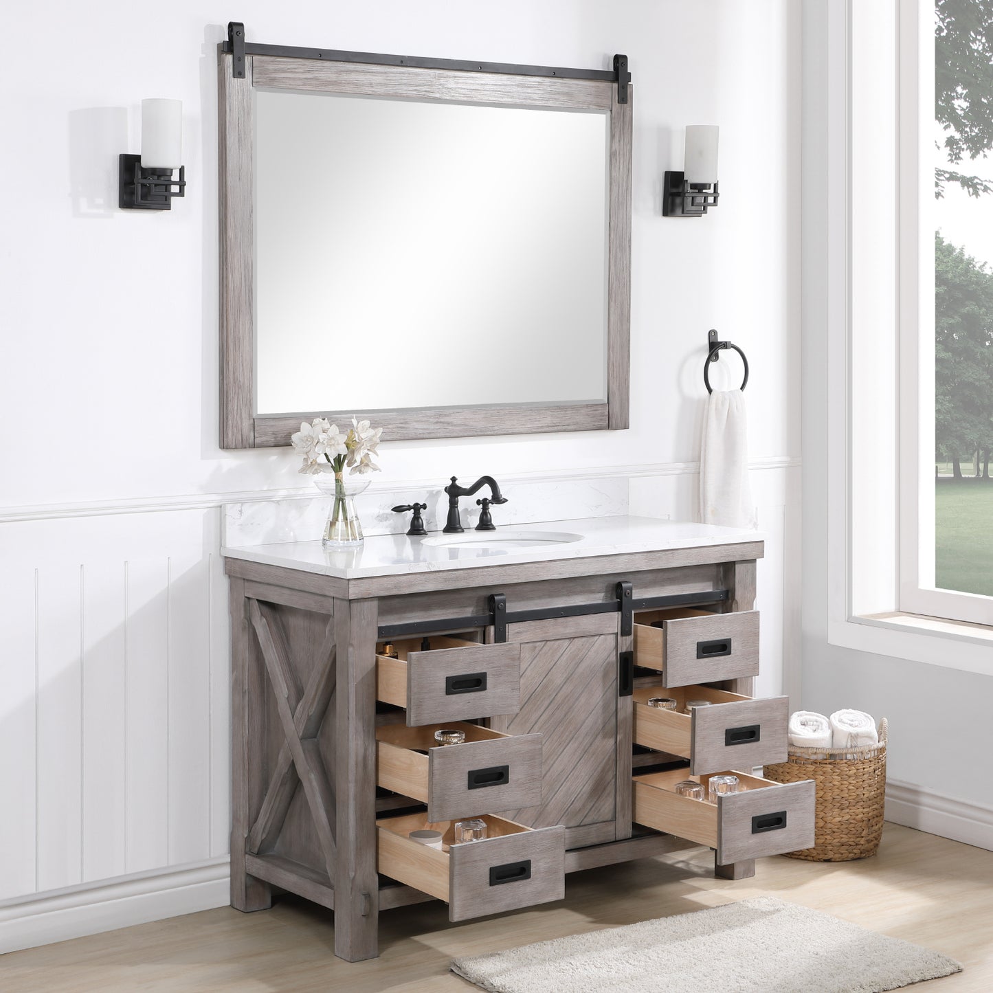 Cortes 48" Single Sink Bath Vanity in Classical Grey with White Composite Countertop and Mirror