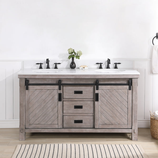 Cortes 60 Double Sink Bath Vanity in Classical Grey with White Composite Countertop