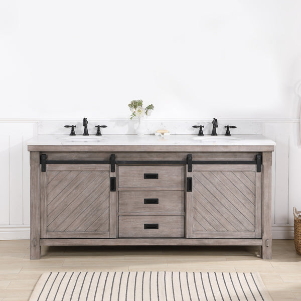 Cortes 72 Double Sink Bath Vanity in Classical Grey with White Composite Countertop