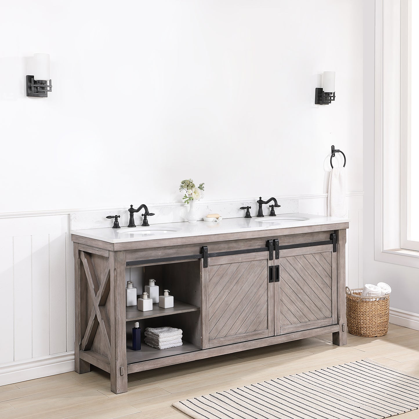 Cortes 72" Double Sink Bath Vanity in Classical Grey with White Composite Countertop