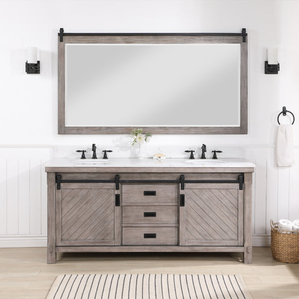 Cortes 72 Double Sink Bath Vanity in Classical Grey with White Composite Countertop and Mirror