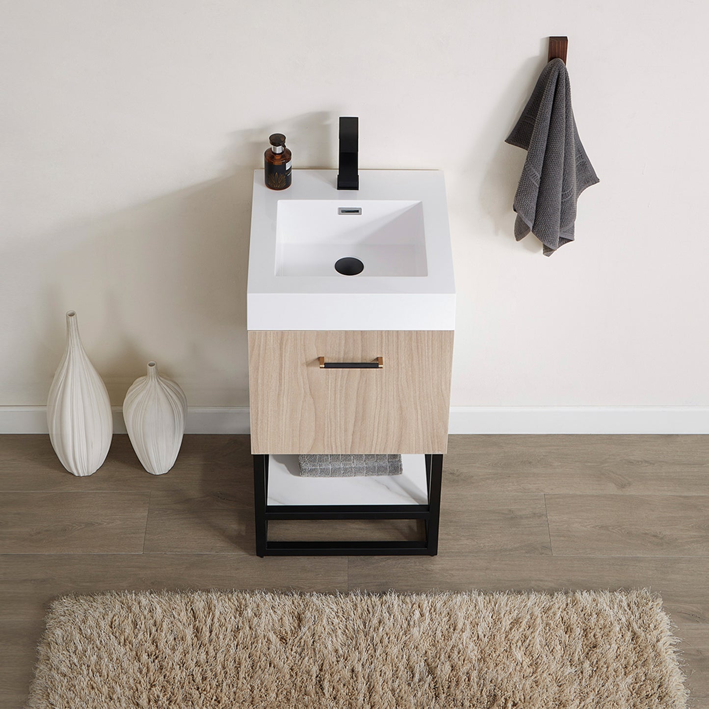 Toledo 18" Single Sink Bath Vanity in Light Walnut with White Composite Integral Square Sink Top