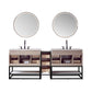 Toledo 84"Double Sink Bath Vanity in Light Walnut with White Centered Stone Top and Mirror