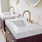 Toledo 84"Double Sink Bath Vanity in Dark Walnut with White Centered Stone Top and Mirror