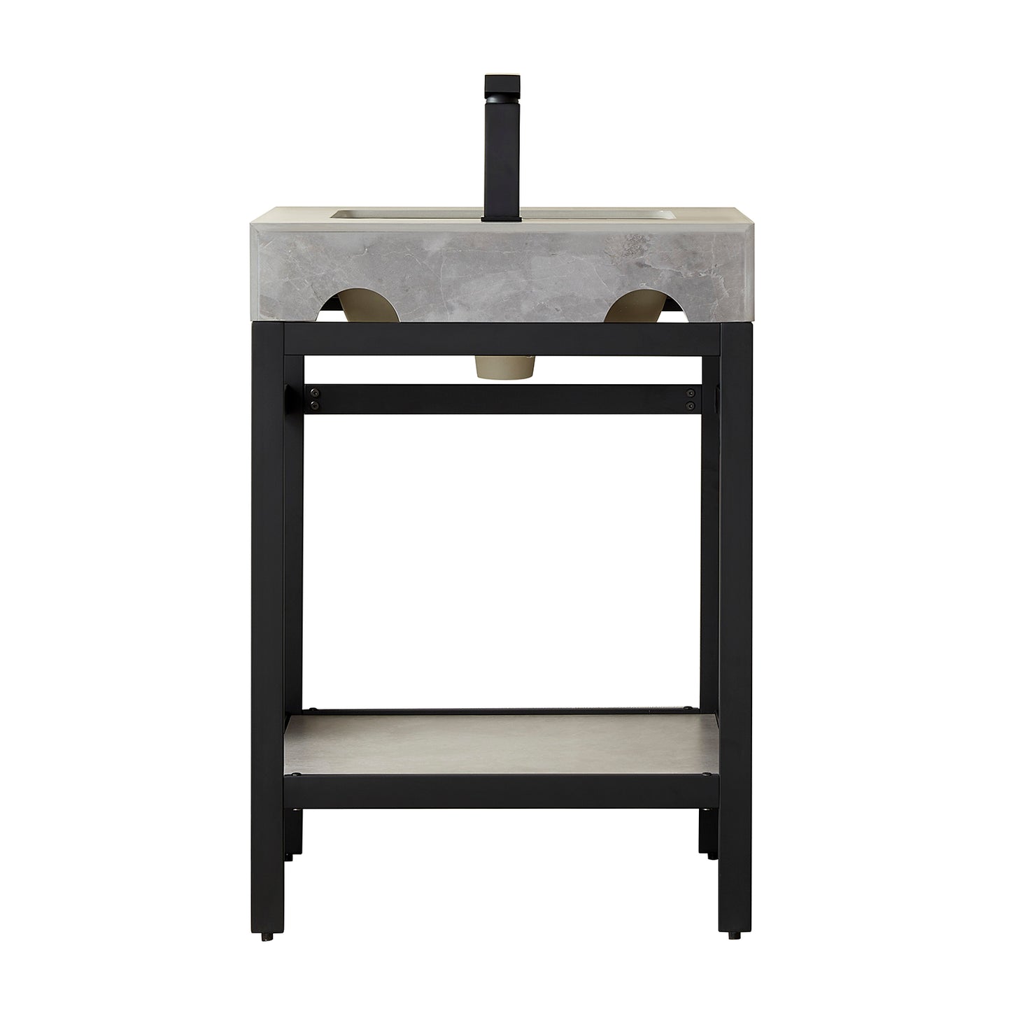 Funes 24" Single Sink Bath Vanity in Matt Black Metal Support with Grey Sintered Stone Top