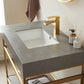 Funes 36" Single Sink Bath Vanity in Brushed Gold Metal Support with Grey Sintered Stone Top and Mirror