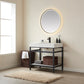 Funes 36" Single Sink Bath Vanity in Matt Black Metal Support with White Sintered Stone Top and Mirror