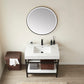 Funes 36" Single Sink Bath Vanity in Matt Black Metal Support with White Sintered Stone Top and Mirror