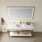 Funes 48" Single Sink Bath Vanity in Brushed Gold Metal Support with White Sintered Stone Top and Mirror