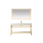 Funes 60" Single Sink Bath Vanity in Brushed Gold Metal Support with White Sintered Stone Top and Mirror