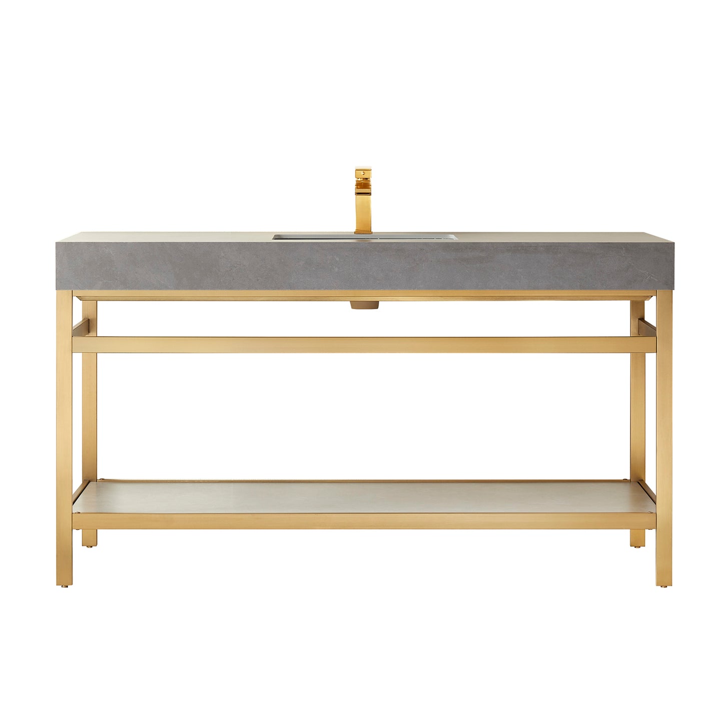 Funes 60" Single Sink Bath Vanity in Brushed Gold Metal Support with Grey Sintered Stone Top