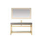 Funes 60" Single Sink Bath Vanity in Brushed Gold Metal Support with Grey Sintered Stone Top and Mirror