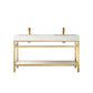 Funes 60M" Double Sink Bath Vanity in Brushed Gold Metal Support with White Sintered Stone Top