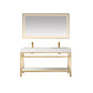 Funes 60M" Double Sink Bath Vanity in Brushed Gold Metal Support with White Sintered Stone Top and Mirror