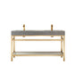 Funes 60M" Double Sink Bath Vanity in Brushed Gold Metal Support with Grey Sintered Stone Top