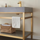 Funes 60M" Double Sink Bath Vanity in Brushed Gold Metal Support with Grey Sintered Stone Top