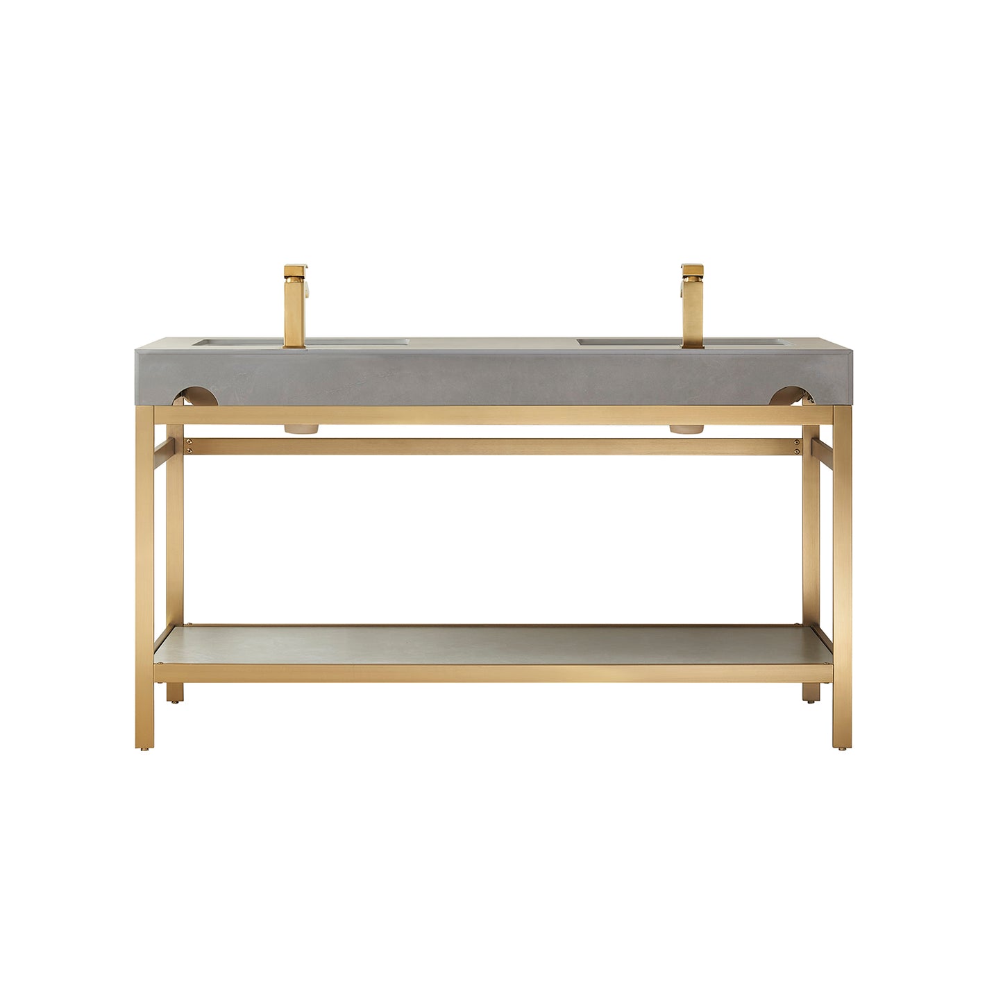 Funes 60M" Double Sink Bath Vanity in Brushed Gold Metal Support with Grey Sintered Stone Top