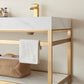 Funes 72" Double Sink Bath Vanity in Brushed Gold Metal Support with White Sintered Stone Top and Mirror