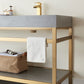Funes 72" Double Sink Bath Vanity in Brushed Gold Metal Support with Grey Sintered Stone Top