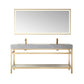 Funes 72" Double Sink Bath Vanity in Brushed Gold Metal Support with Grey Sintered Stone Top and Mirror