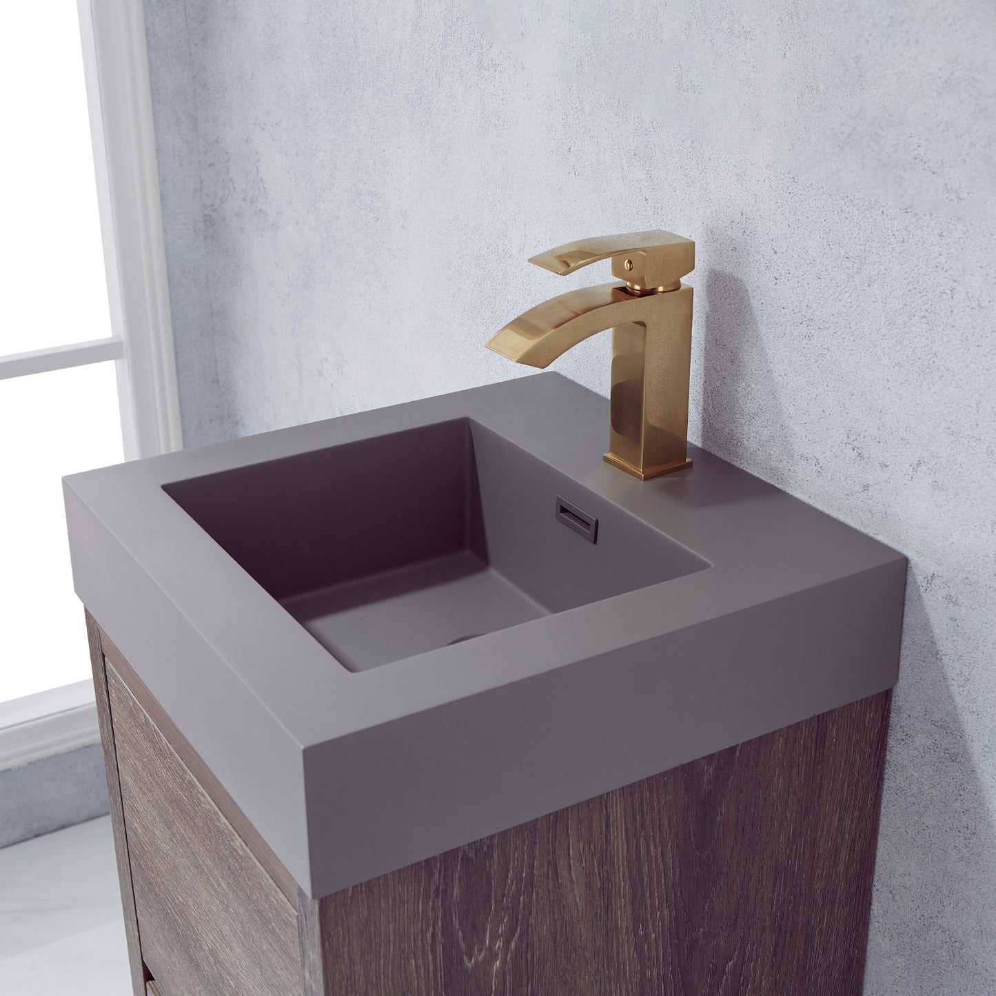 Huesca 18" Single Sink Bath Vanity in North Carolina Oak with Grey Composite Integral Square Sink Top