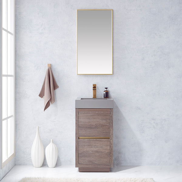 Huesca 18 Single Sink Bath Vanity in North Carolina Oak with Grey Composite Integral Square Sink Top and Mirror