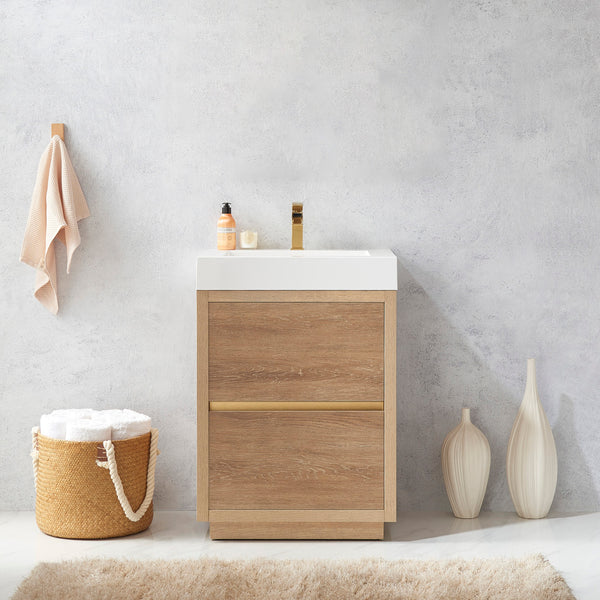 Huesca 24 Single Sink Bath Vanity in North American Oak with White Composite Integral Square Sink Top