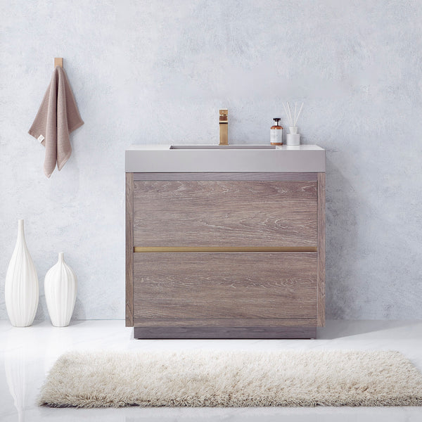 Huesca 36 Single Sink Bath Vanity in North Carolina Oak with Grey Composite Integral Square Sink Top