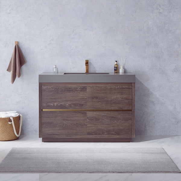 Huesca 48 Single Sink Bath Vanity in North Carolina Oak with Grey Composite Integral Square Sink Top