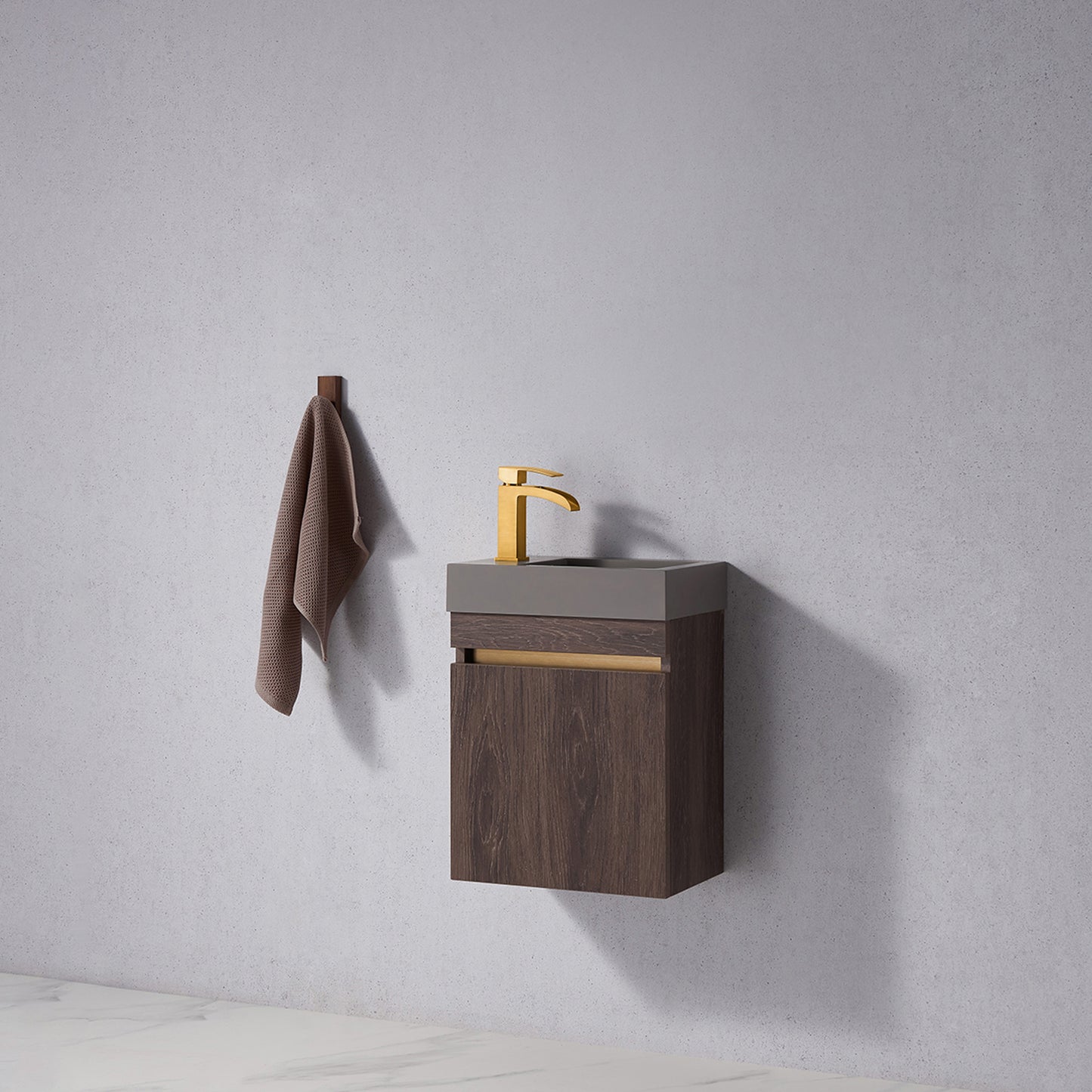 Palencia 16" Single Sink Wall-Mount Bath Vanity in North Carolina Oak with Grey Composite Integral Square Sink Top